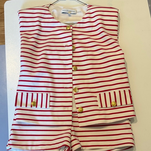 English Factory Other - English Factory Red and White Striped Sleeveless Jacket with Gold Buttons